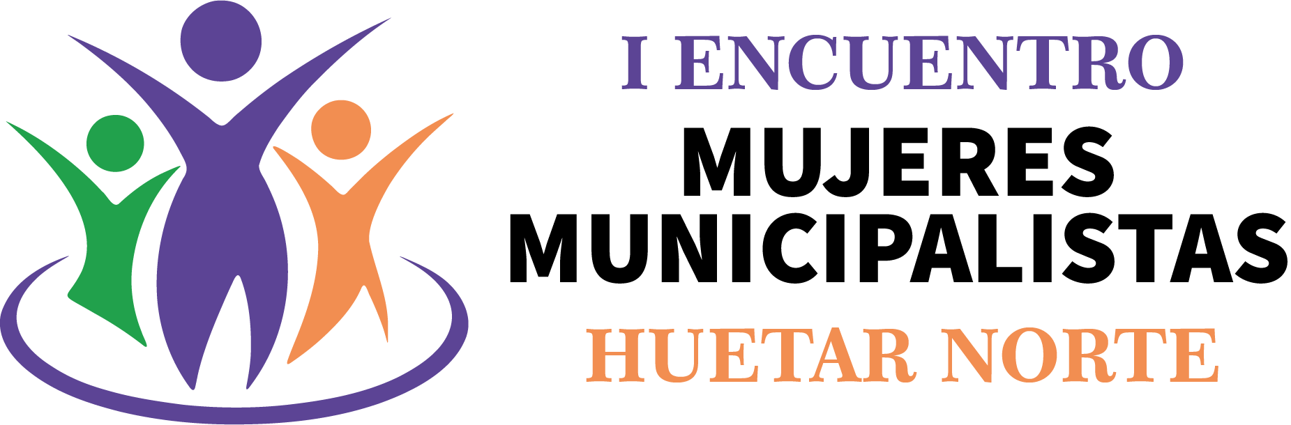logo mujeres municipalistas tres siluetas con los brazos extendidos y la leyenda I Encuentro mujeres municipalistas huetar norte