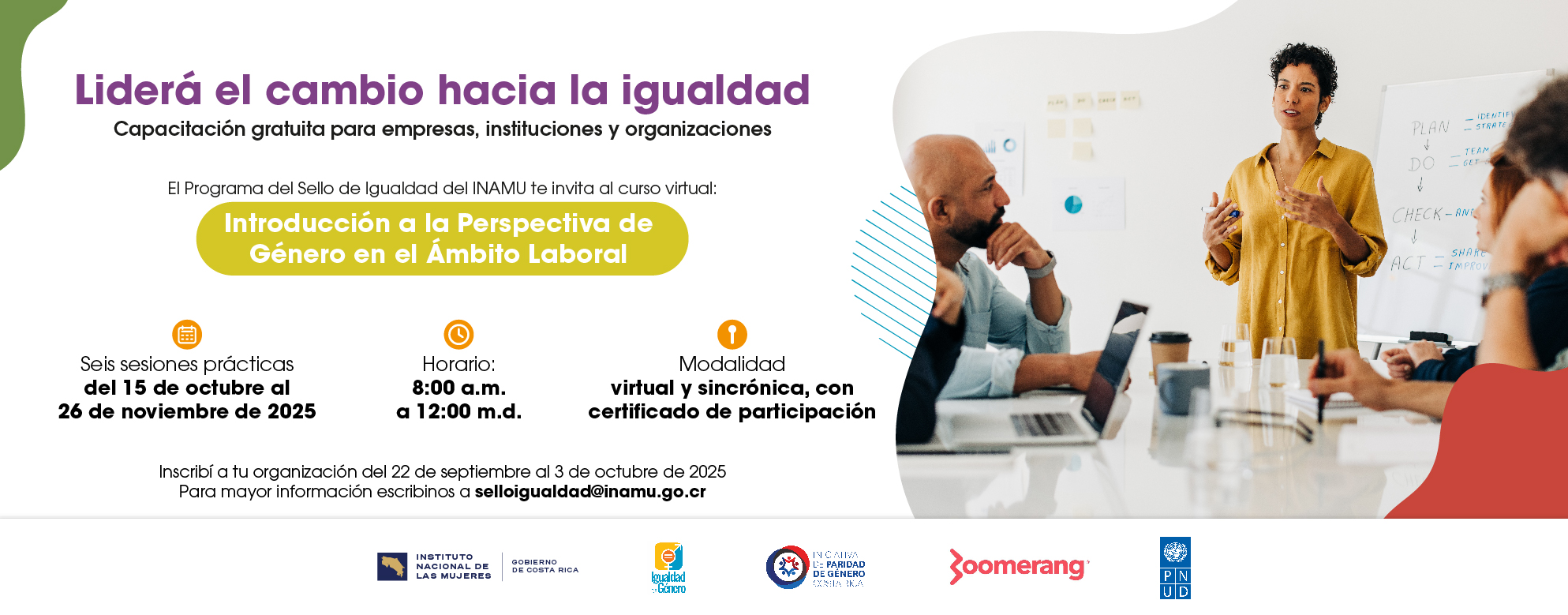 Banner informativo: Inscripción al curso virtual Igualdad de género en el ámbito laboral. Más información en el enlace del banner. 