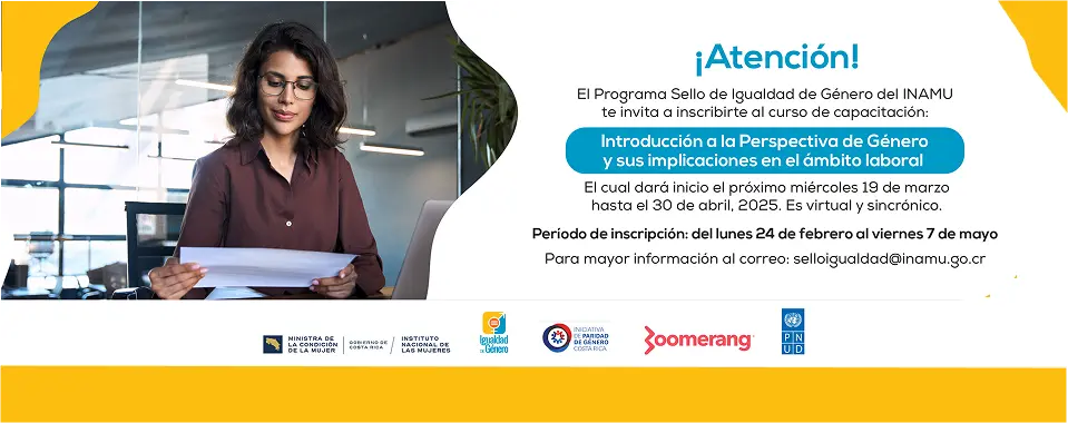 Banner informativo: Ya se puede inscribir en el Curso virtual Igualdad de género en el ámbito laboral.